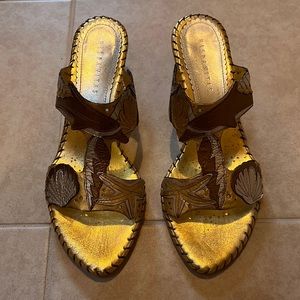 Spanish leather gold heeled sandal